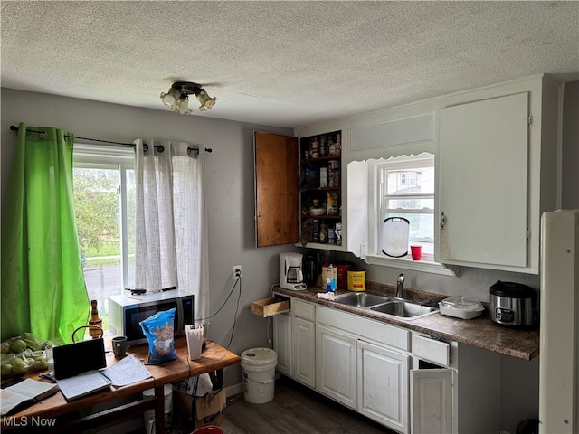 kitchen featuring a wealth of natural light, dark hardwood / wood-style floors, sink, and white cabinetry