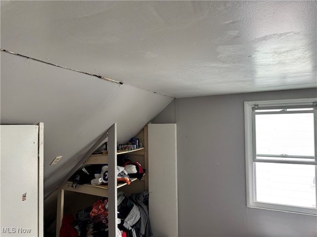 bonus room featuring vaulted ceiling and a textured ceiling