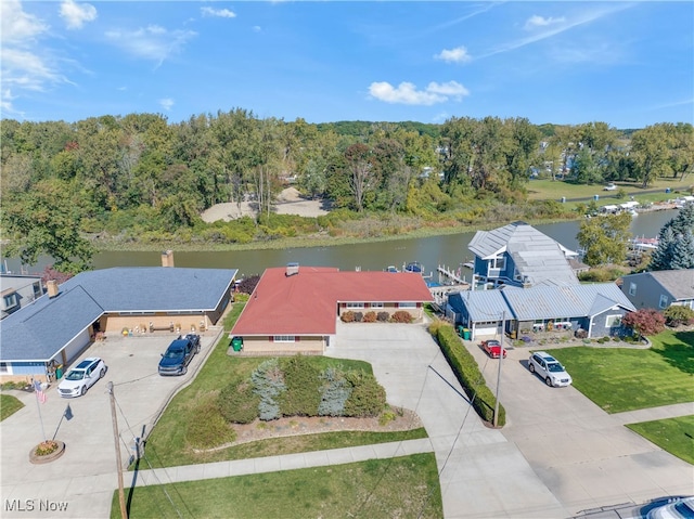 bird's eye view featuring a water view