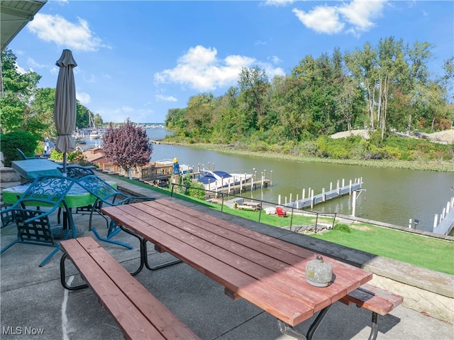 dock area with a water view