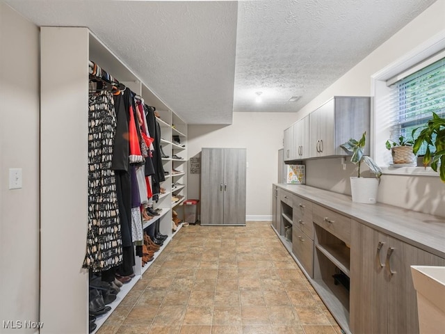 interior space with a textured ceiling