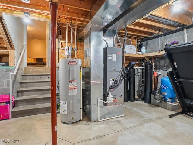 utility room with water heater and heating unit