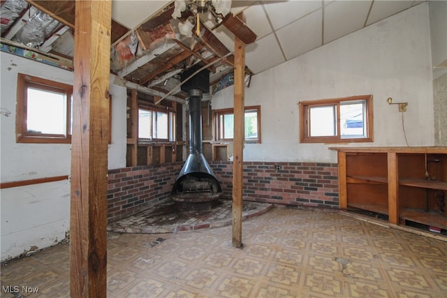 misc room featuring a wood stove