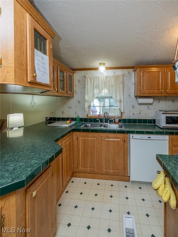 kitchen with dishwasher, sink, and a textured ceiling