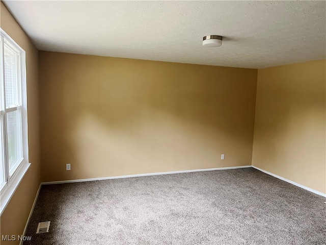 carpeted spare room featuring a textured ceiling