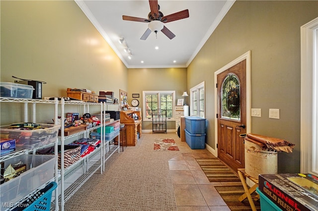 storage room featuring ceiling fan