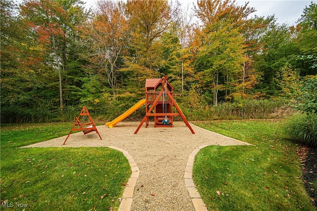 view of play area with a yard