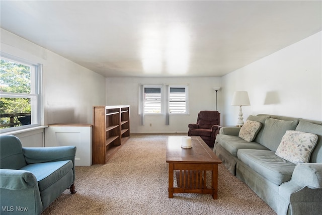 living room featuring light colored carpet