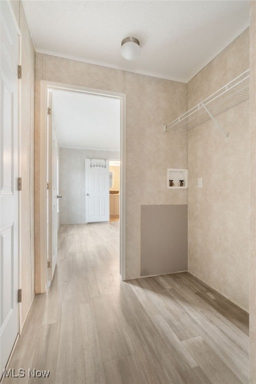 washroom with light hardwood / wood-style floors and hookup for a washing machine