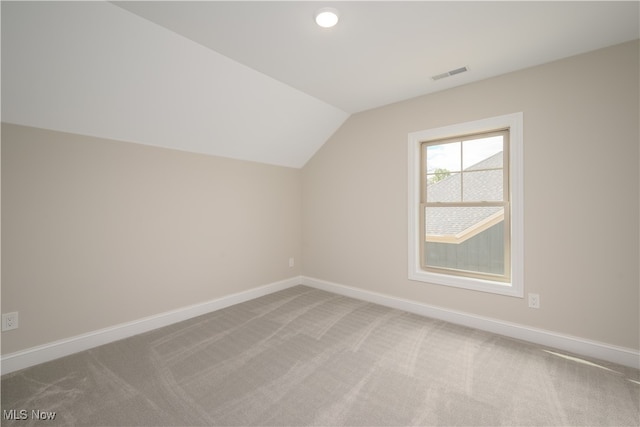 additional living space with lofted ceiling and carpet