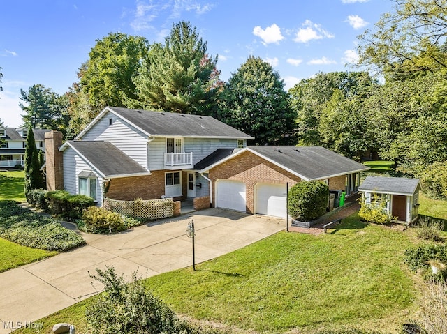 view of front property with a balcony and a front lawn