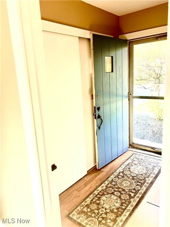 doorway to outside with hardwood / wood-style flooring