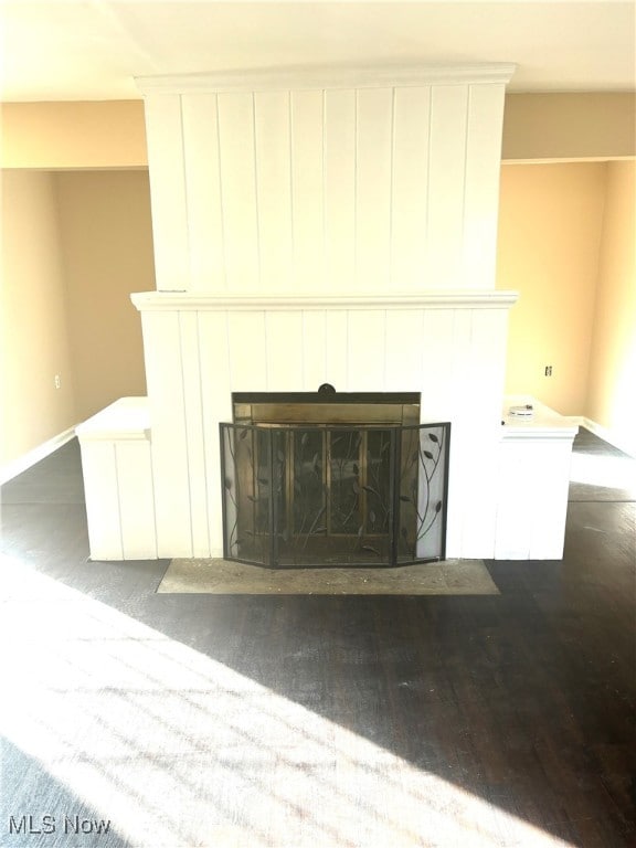 room details with a tiled fireplace