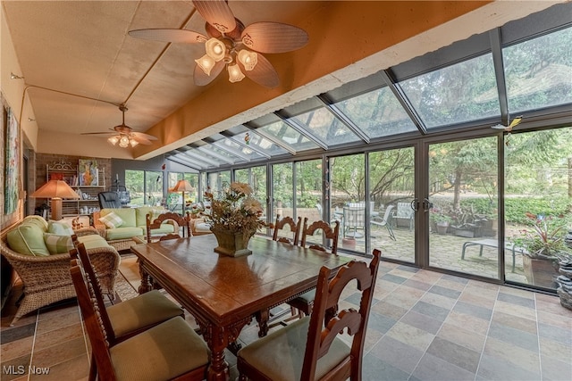 sunroom / solarium with ceiling fan