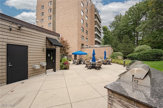 view of patio featuring exterior kitchen