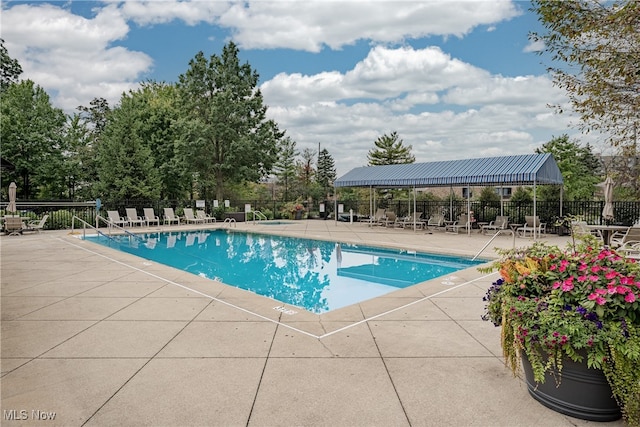 view of swimming pool featuring a patio area