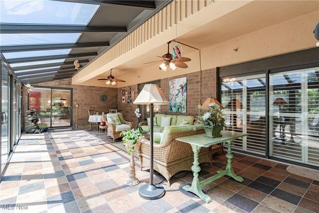 27500 Cedar Rd Unit T-8, Beachwood, OH 44122 - sunroom / solarium featuring a ceiling fan, vaulted ceiling, and an outdoor hangout area