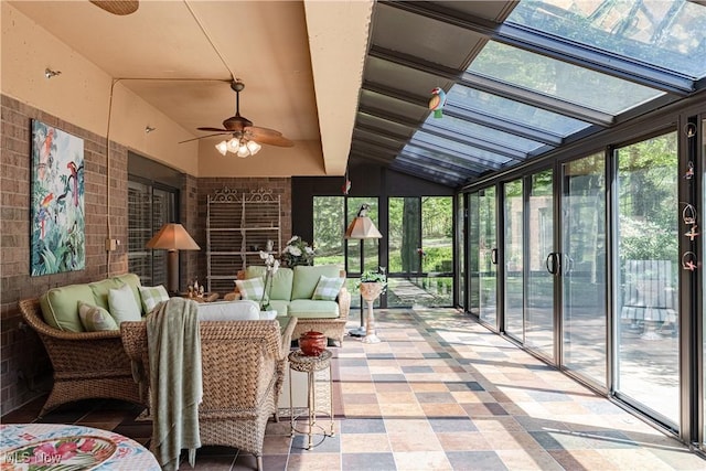 27500 Cedar Rd Unit T-8, Beachwood, OH 44122 - sunroom featuring lofted ceiling, a ceiling fan, and outdoor lounge area
