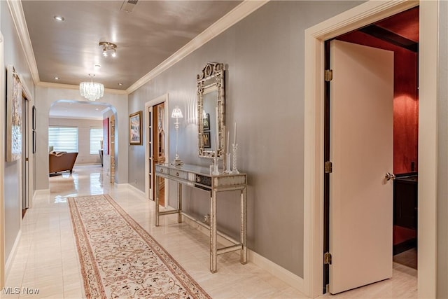 27500 Cedar Rd Unit T-8, Beachwood, OH 44122 - hall featuring arched walkways, ornamental molding, and baseboards