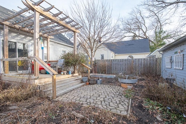 view of yard with a pergola and a patio area