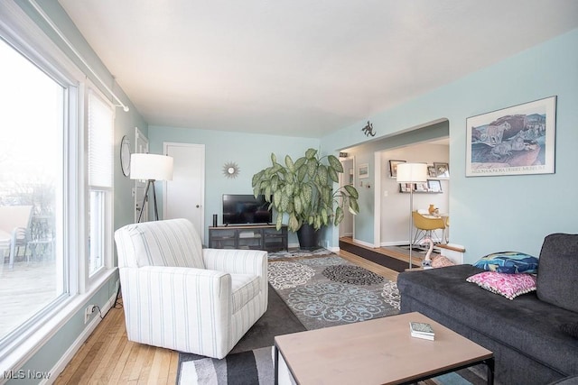 living room with light hardwood / wood-style flooring