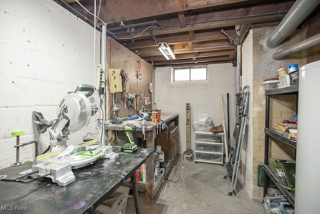 basement featuring a workshop area