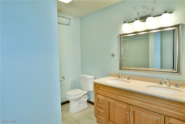 bathroom featuring tile patterned floors, vanity, and toilet