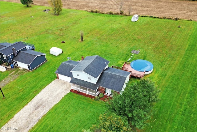 aerial view featuring a rural view