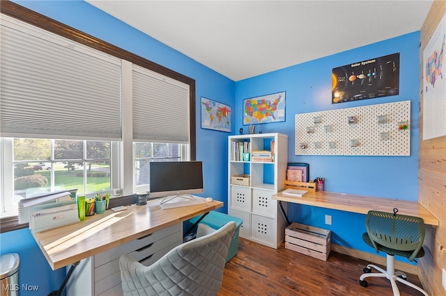 office area featuring dark wood-type flooring