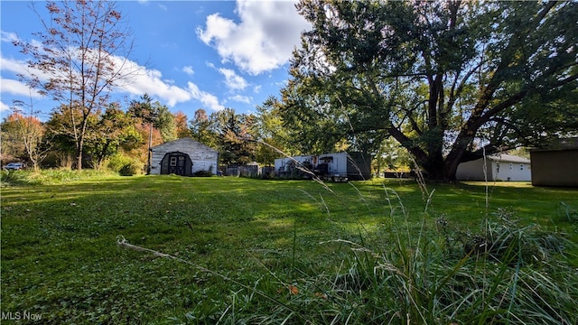 view of yard featuring a shed