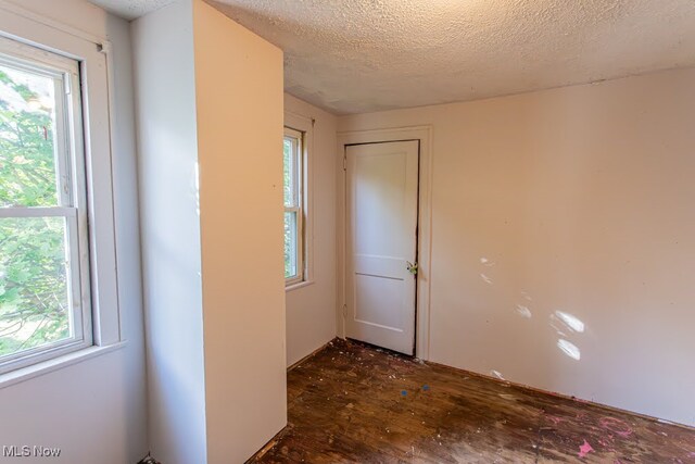 interior space with a healthy amount of sunlight, dark hardwood / wood-style flooring, and a textured ceiling