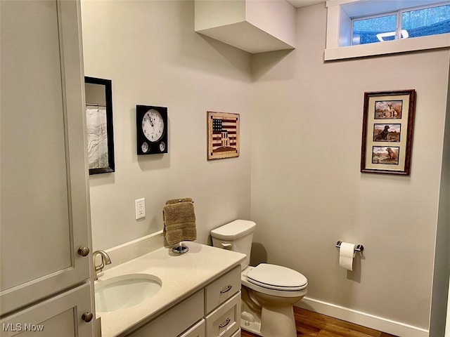 bathroom featuring hardwood / wood-style floors, vanity, and toilet