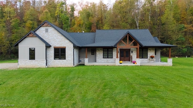 view of front of home with a front lawn