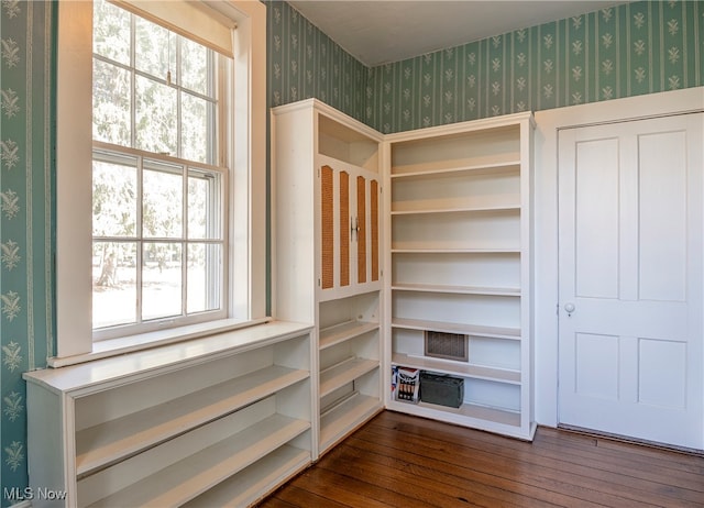 spacious closet with dark hardwood / wood-style floors