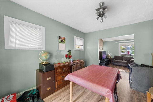 bedroom with light hardwood / wood-style floors