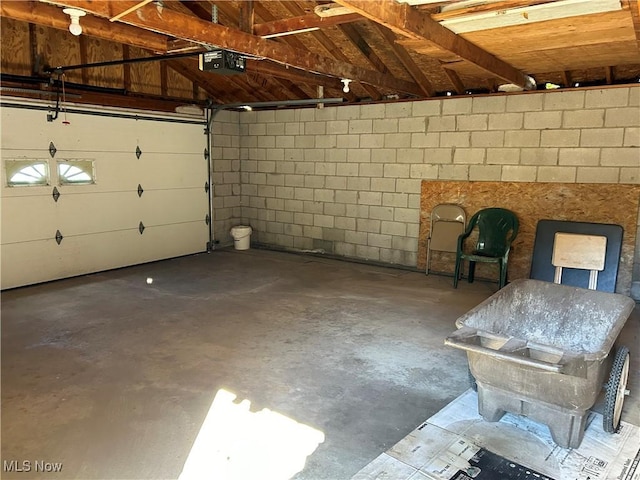 garage with a garage door opener