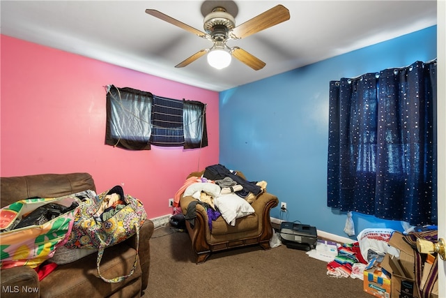 bedroom with carpet floors and ceiling fan