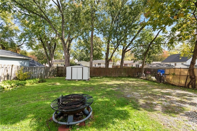 view of yard with a storage shed