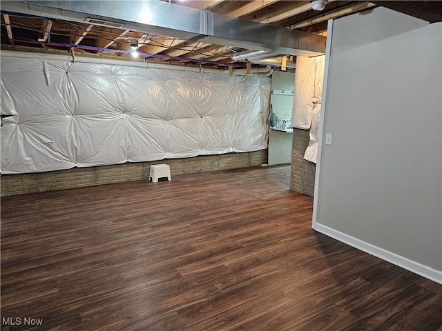 basement featuring dark wood-type flooring