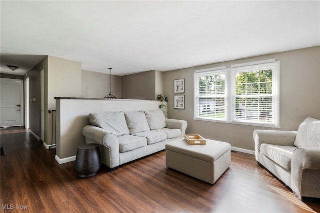 living room featuring dark hardwood / wood-style flooring