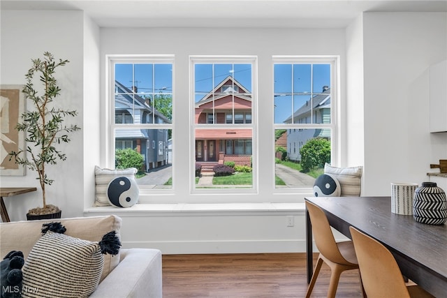 interior space featuring a wealth of natural light and hardwood / wood-style floors