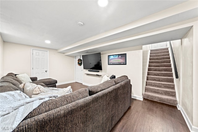 living room with dark hardwood / wood-style floors