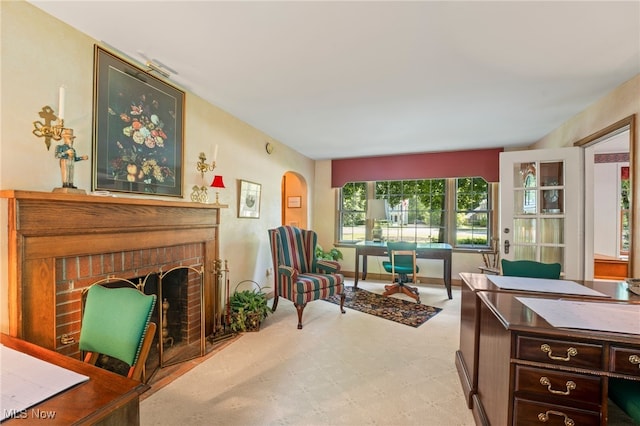 living area with a fireplace