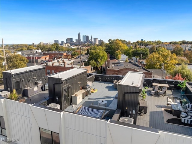 birds eye view of property with a city view