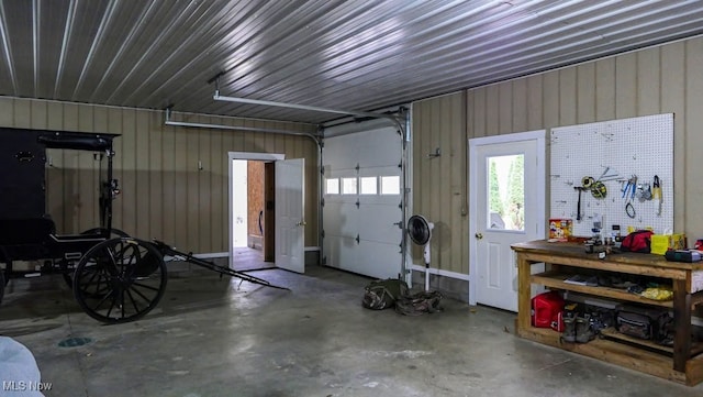 garage featuring a workshop area