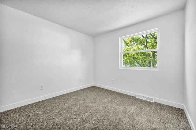 unfurnished room featuring carpet and a textured ceiling