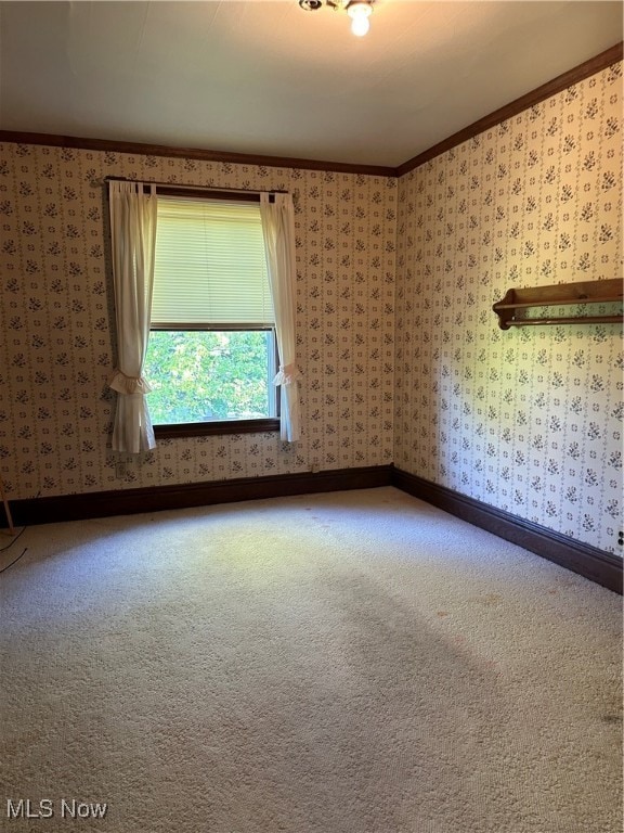 carpeted empty room with crown molding