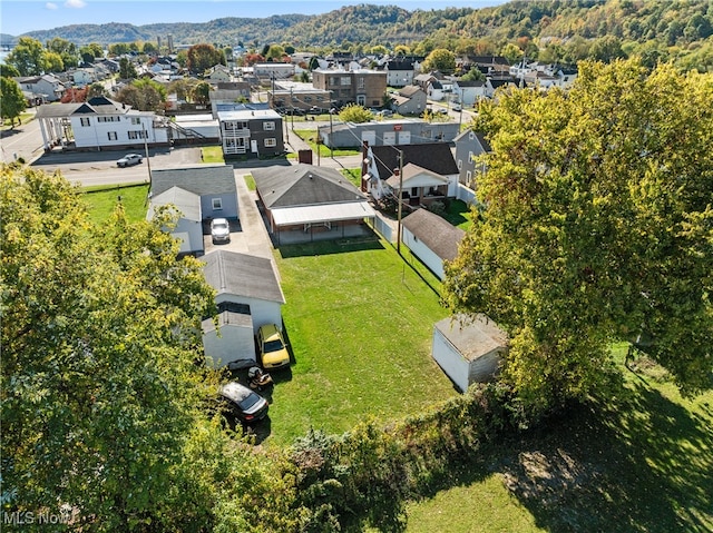 birds eye view of property featuring a mountain view