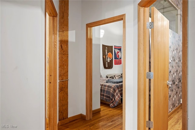 hallway with wood-type flooring