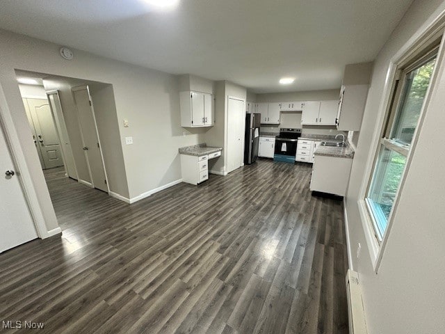 kitchen featuring appliances with stainless steel finishes, sink, dark hardwood / wood-style floors, and white cabinets